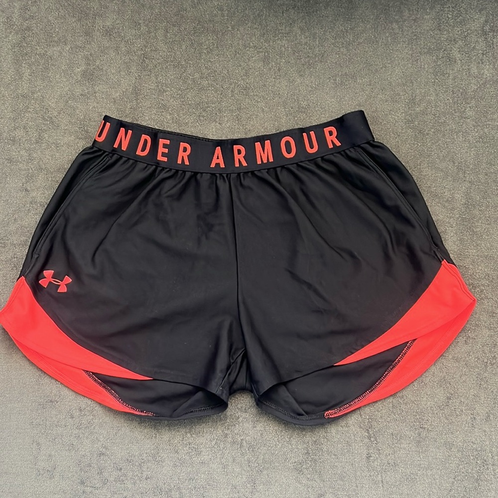 Coral and Black Under Armour shorts